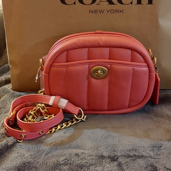 Coach Handbags - Coach Small Quilted Leather Camera Bag in Watermelon Pink